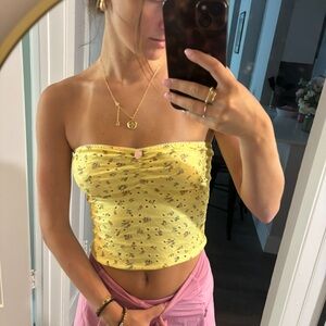 Floral Yellow Strapless Top